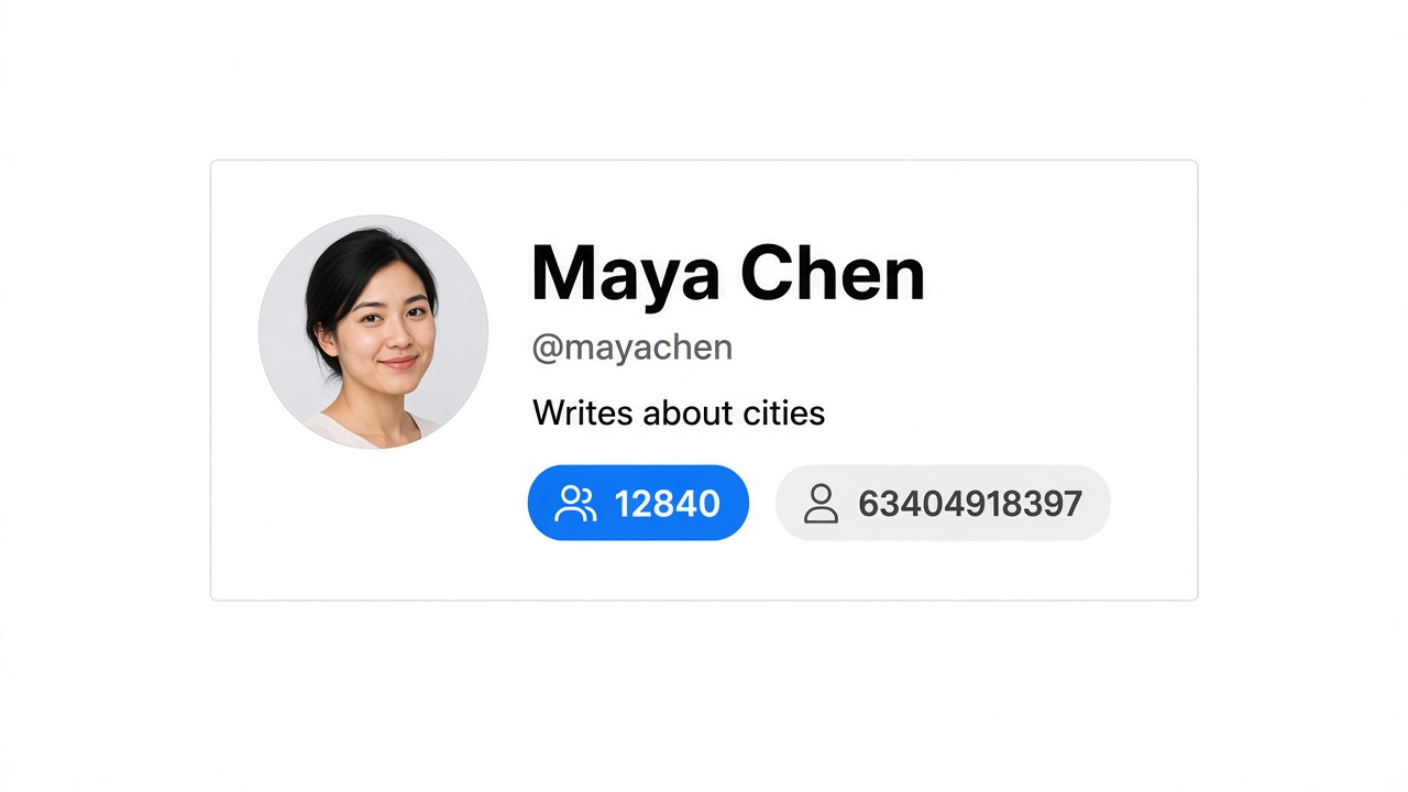 A public Threads profile card with name, bio, follower count, and user ID