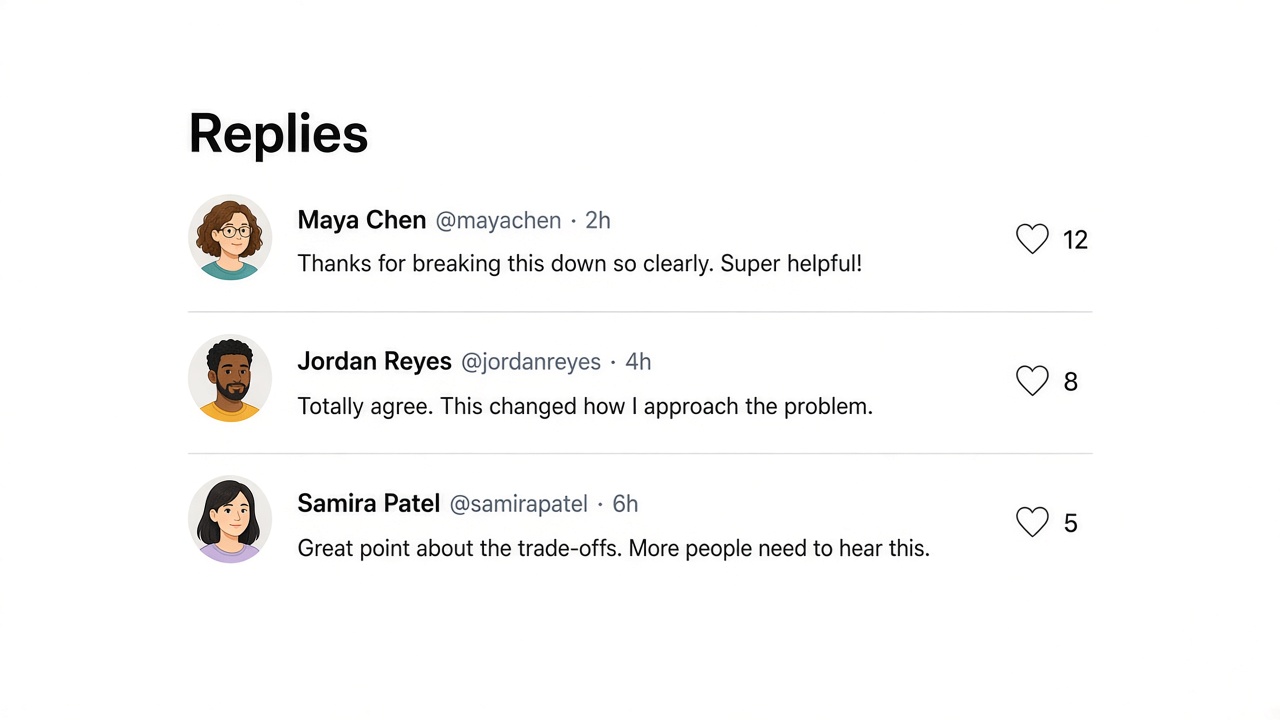 A list of public Threads replies with author names and reply text